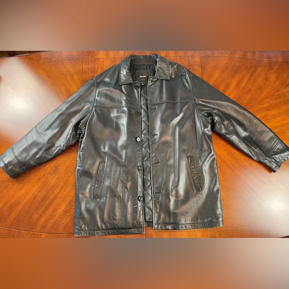 VTG 90's Marc New York Leather Jacket Men XL Black Quilt Lined Button Classic